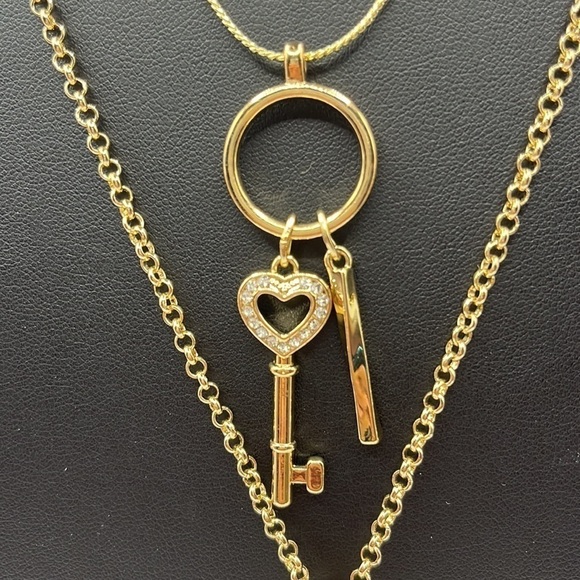 Key-Heart- Necklaces Layered Necklace Gold Tone with Rhinestones 🔑 ❤️ Necklace - Picture 5 of 14